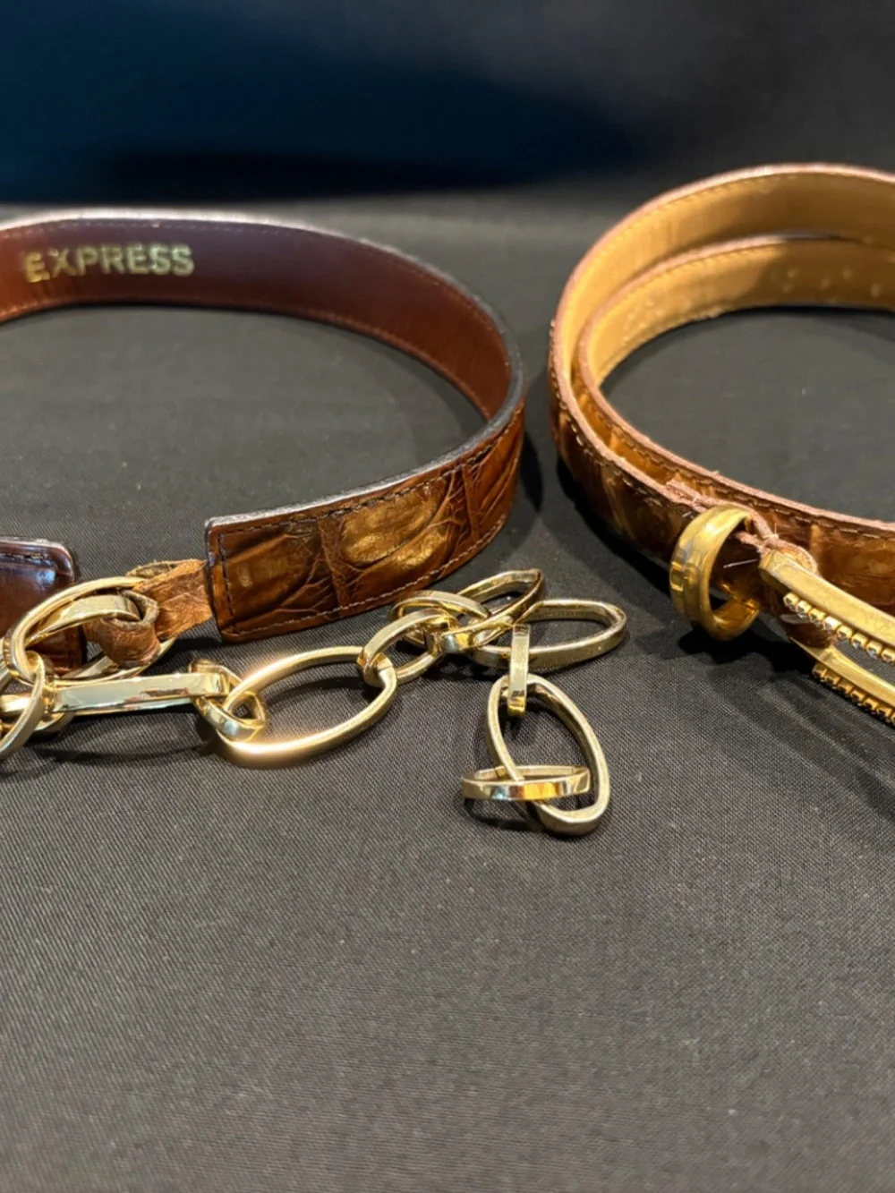 2 Women's belts (leather and crocodile) Brown